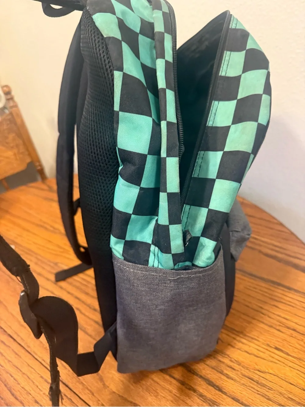 Demon Slayer Tanjiro Kid's Checkerboard Backpack - Green/Black